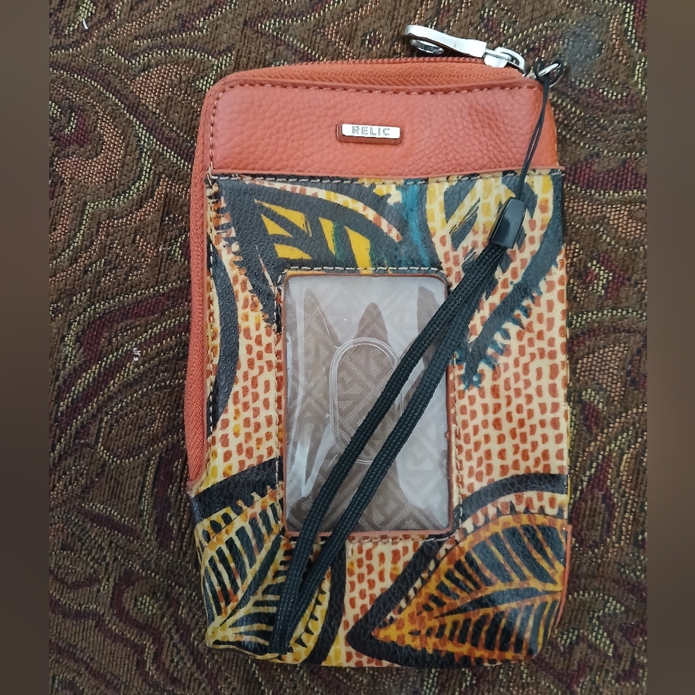 Relic Orange Print Wallet Writslet Cell Phone Holder.